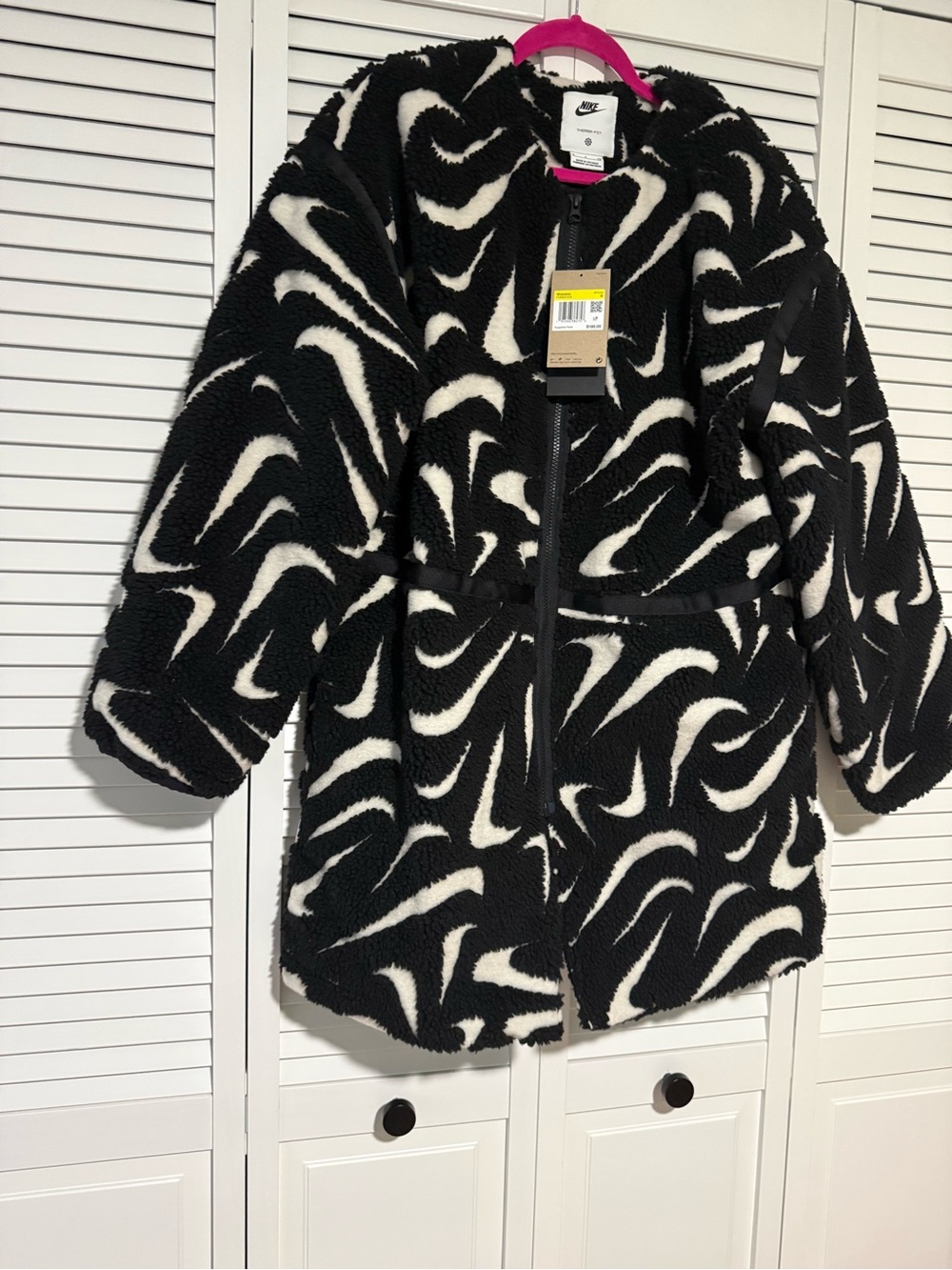 Nike Kids' Black & White Sherpa Puffer Coat